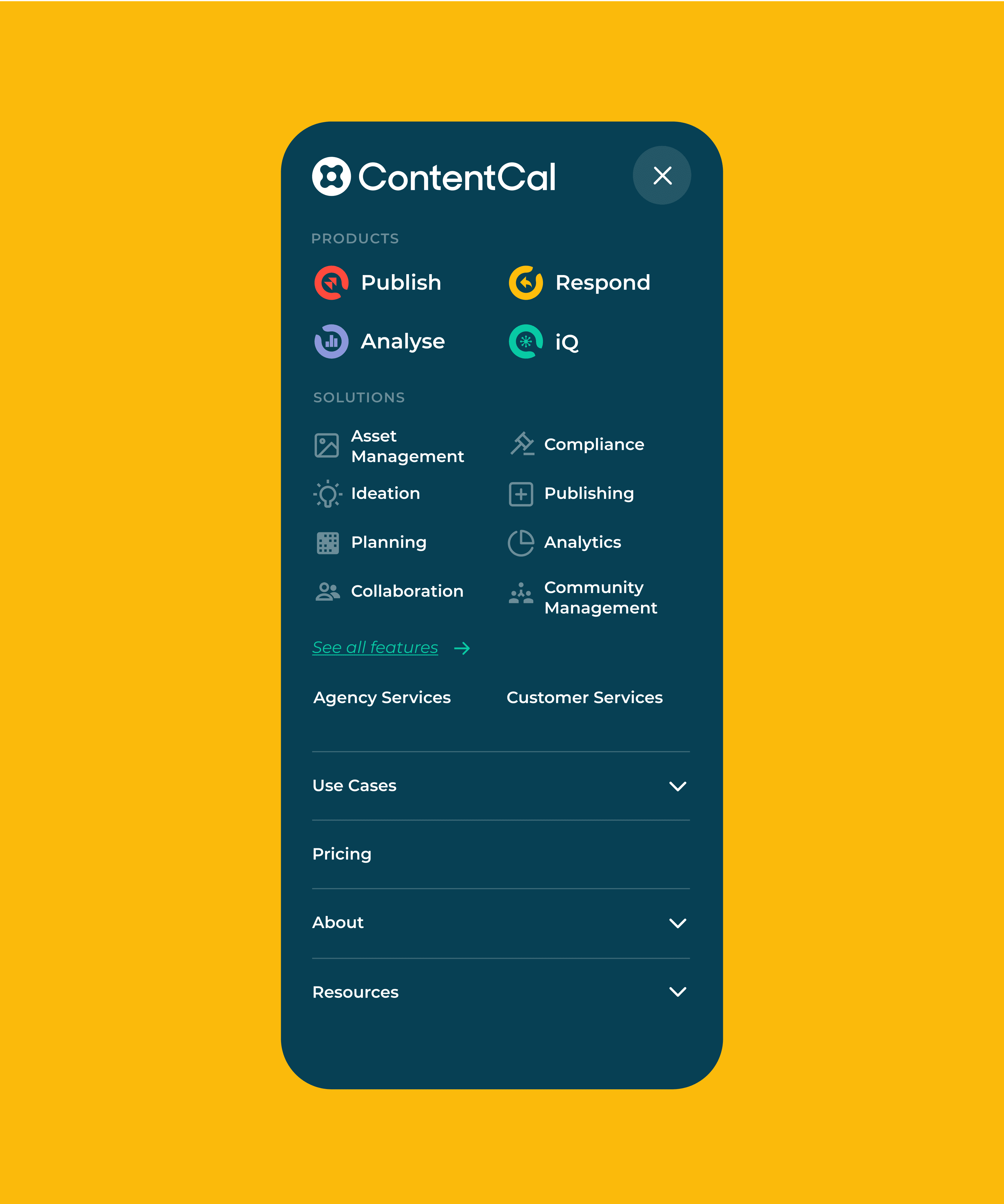 ContentCal mobile UI — yellow background