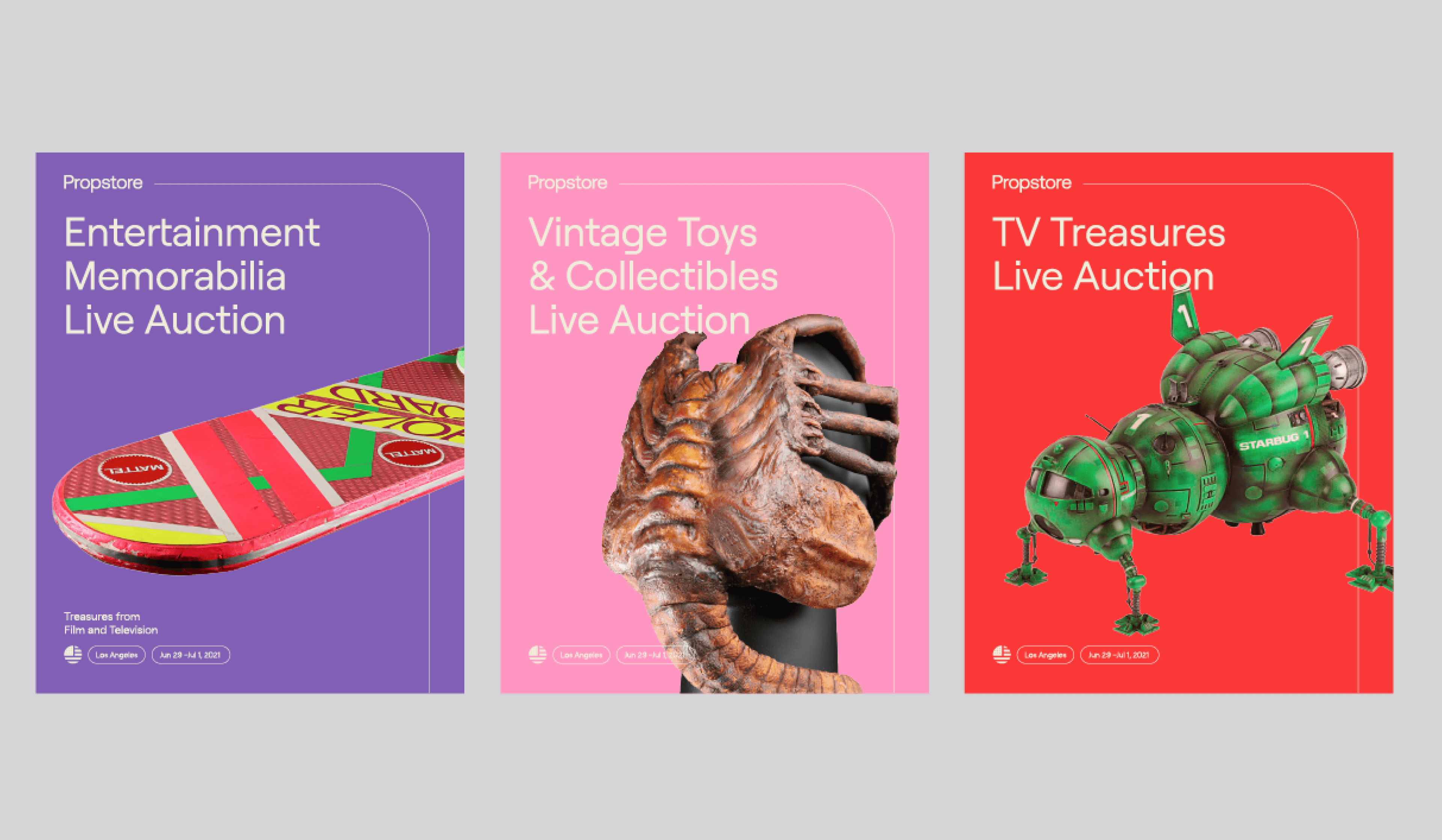 Propstore auction poster system — three designs